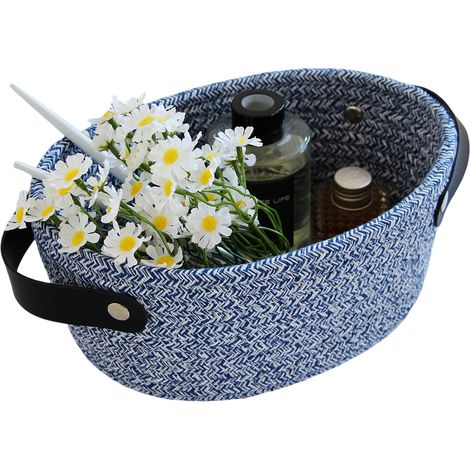 cestas de cuerda, tejidas a mano, de algodón orgánico, azules, para almacenamiento en la cocina y el baño. (1/5)