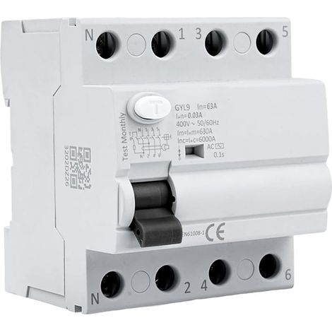Interrupteur Différentiel 63A 30ma Type AC RCCB Disjoncteur Differentiel 63A 400V 4P avec Protection contre les Fuites (GYL9-4P-63A-400V) (1/5)