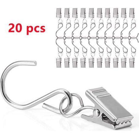 Anneaux de Rideaux,Anneaux de Suspension en Métal,Crochet de Rideau avec Clips,pour rideau suspendu,Salle De Bain,Maison,Argent (1/4)