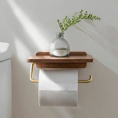 Lot de 2 porte-rouleau WC mural adhésif sans perçage, boîte à papier toilette étanche avec support téléphone, distributeur en plastique noir pour salle de bain, fixe sans vis (1/4)