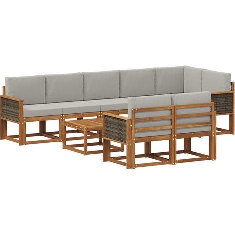 Outdoor Sofa Set 9 pcs Natural and Light Grey Polyester vidaXL (1/5)