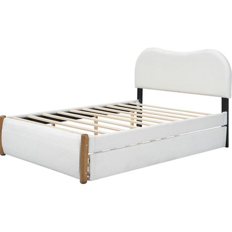 Cama tapizada 140 x 200 cm con cama nido deslizante blanca HOMVRA (1/5)