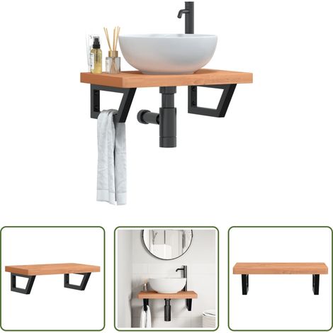 vidaXL Support de lavabo - Étagère de vasque murale acier et bois massif de hêtre (1/5)