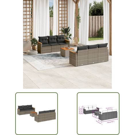 The Living Store 7-tlg. Garten-Sofagarnitur mit Kissen Grau Poly Rattan - Gartenmöbelset - PE-Rattan Möbel - Outdoor Sofa - Esstisch Set - Lounge Garnitur (1/3)