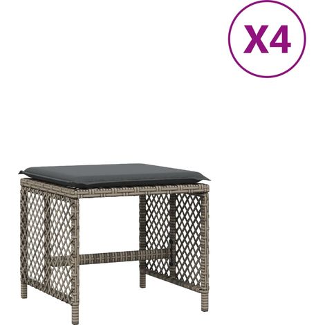 Tabourets de jardin，Repose-pied et coussins lot de 4 gris 41x41x36 cm rotin CFW62748 (1/5)