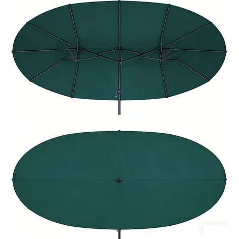 2er-Set  sonnenschirm Gartenschirm Marktschirm Doppelsonnenschirm Terrassenschirm mit Handkurbel Dunkelgrün Oval 460 x 270 x 240 cm