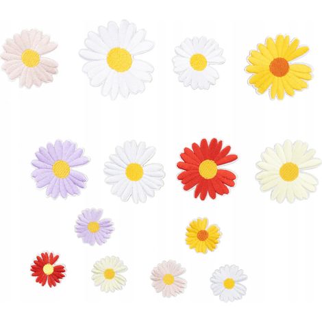 Lot de 14 transferts thermocollants, fleurs de marguerite colorées, thermocollants (1/5)