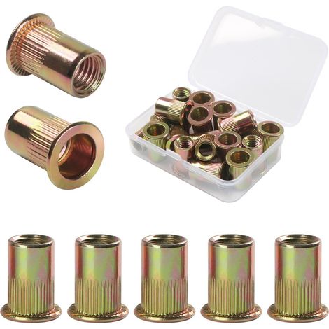 20 Pièces M8 écrous à Sertir, En Acier Au Carbone Galvanisé écrou Insert Riveter Manchon, Ronds Aveugles Insers Fileté Riveteuse, écrous à Rivets Flat Head Threaded Rivet Nuts (1/5)