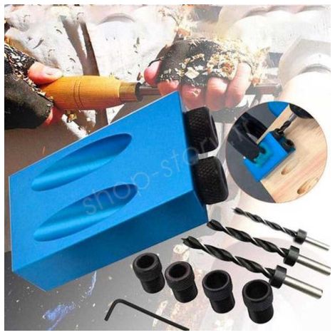 Kit de perçage d'angle 15 degrés pour bois – Gabarit de perçage avec mèches 6/8/10 mm – Précision au millimètre pour menuiserie – Shop-Story