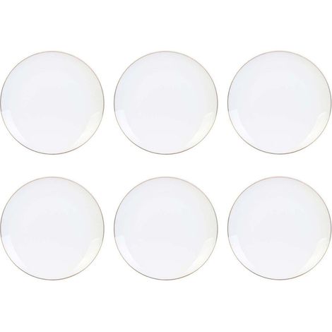 The Home Deco Factory – Assiette en porcelaine blanche avec liseré doré – Lot de 6 assiettes plates – Diamètre 20,3 cm – Compatible lave-vaisselle (1/5)
