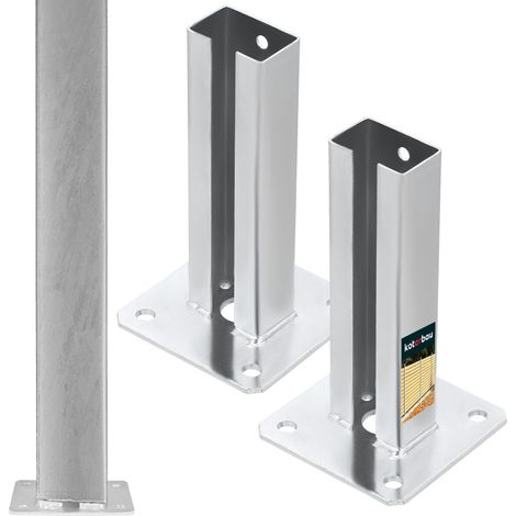 KOTARBAU®  2 Pièces Support Poteau - pour Clôture - à Visser - Pied de Poteau - Acier Galvanisé - 60 x 40 mm - Argenté - Fixation Robuste (1/5)