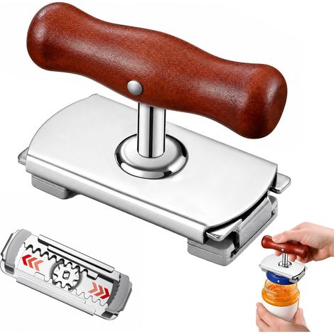 Décapsuleur en acier inoxydable extra épais avec poignée en bois, ouvre-couvercle à vis réglable, poignée en silicone pour personnes âgées, ouvre-bouteille et boîte antidérapant pour la maison (1/5)