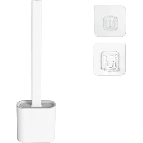 Cepillo de inodoro, cepillo de inodoro plano, con soporte de secado rápido, montaje en pared y autónomo, cepillos de inodoro para baño (blanco) (1/5)