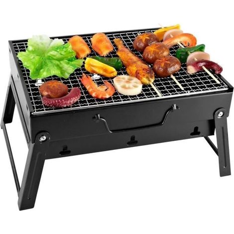 Bardusch - Barbecue Portable Mini - - BBQ à Charbon Pliable Grill de Table Démontable 35 x 27 x 19.5 cm Camping - Noir (1/4)