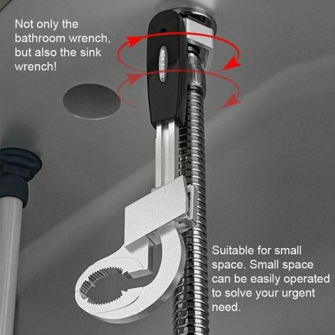 Clé multifonction 80 mm pour évier & robinets, réglable avec boîte et 3 mandrins (1/5)