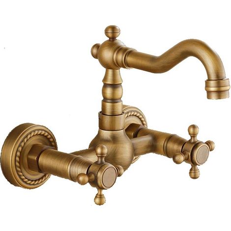Tout Le Cuivre Antique Robinet Le Chaud Et Le Froid Mur Antique Cuisine Laver Le Linge De Type Rotation Baignoire Robinet Européen Commun,A (1/5)