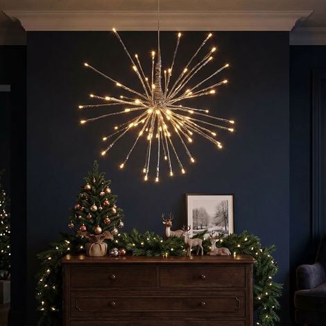 LED Pendelleuchte Hängelampe Weihnachten Deko Silber Stahl H 40 cm (1/5)