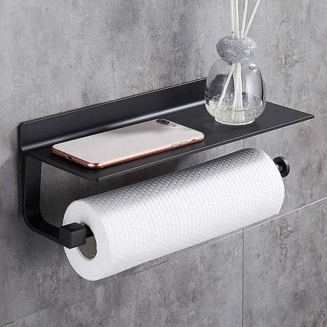 royaluxe - Porte Sopalin Mural Essuie Tout Distributeurs Dérouleur Essuie Tout 33cm, Aluminium, Porte-Papier de Cuisine Noir HA (1/5)