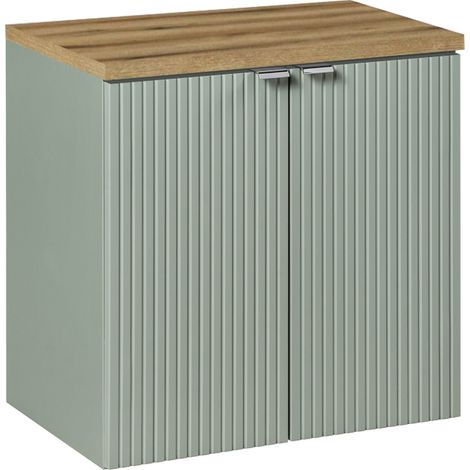 Waschtischunterschrank 60cm Jade, Grün und Holzoptik