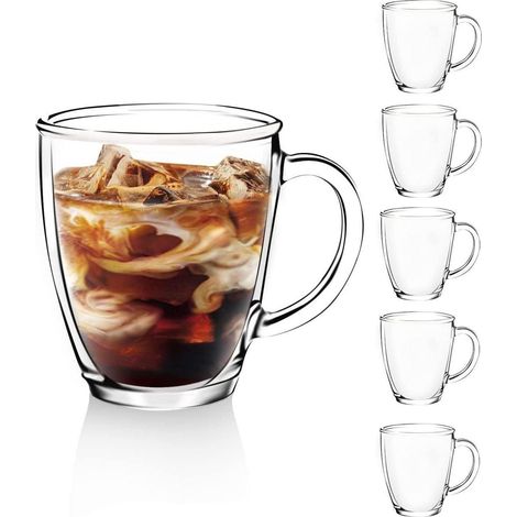Verres à Latte Macchiato lot de 6 350ml avec anse, verres à café pour boissons chaudes et froides