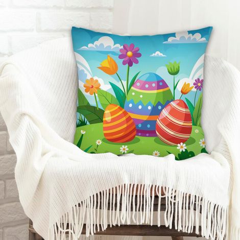 Housse de coussin 45x45 cm carrée facile d'entretien pour décoration de Pâques pour la maison et la chambre (1/5)