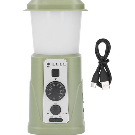 Lampe de Camping Manuelle à Manivelle, Solaire avec Indicateur LED IPX3, Imperméable et Rechargeable, Lumière Extérieure Verte Version US 5000mAh (1/5)