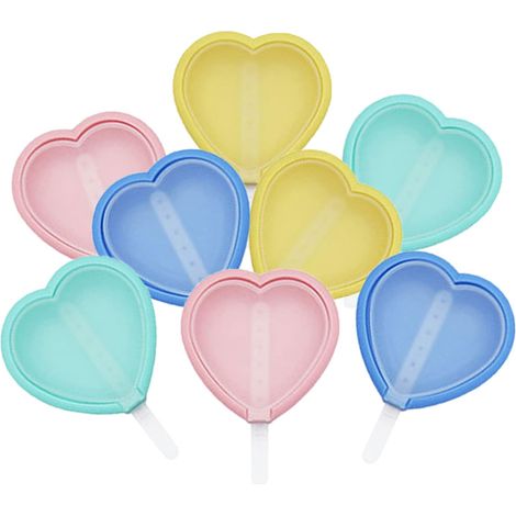Juego de 8 moldes de silicona para paletas heladas, moldes con forma de corazón, moldes reutilizables con tapa, para paletas heladas caseras.