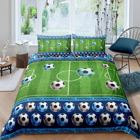 Fußball Bettwäsche Set 135x200 cm Kinder Jungen Mikrofaser Grün Blau 3D Druck