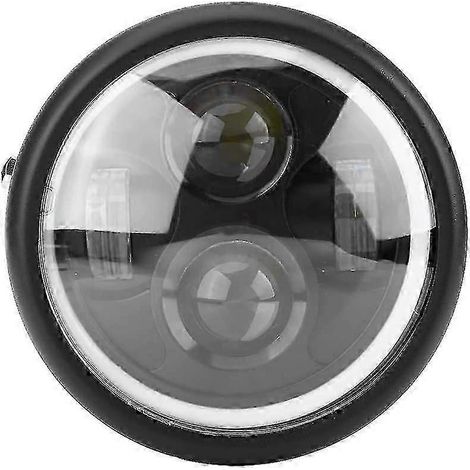 Phare LED rond pour moto, phare LED pour moto avec halo blanc et yeux d'ange (noir) (1 pièce) (1/5)
