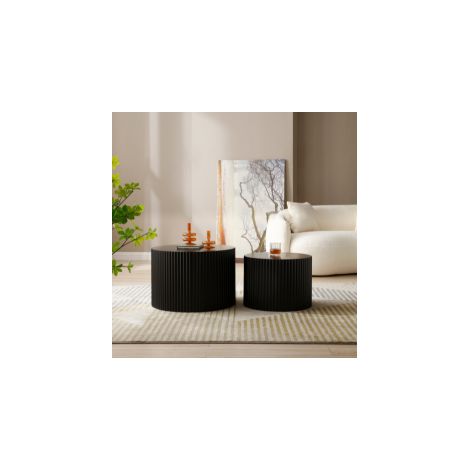 Rundes Couchtisch-Set, 2er-Set, Ø60 x 40 cm und Ø48 x 35 cm, schwarz, ohne Montage HAVRYA (1/5)