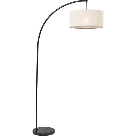 Litecraft Rodney Curved Floor Lamp E27 Marbled Base - Matte Black, Natural