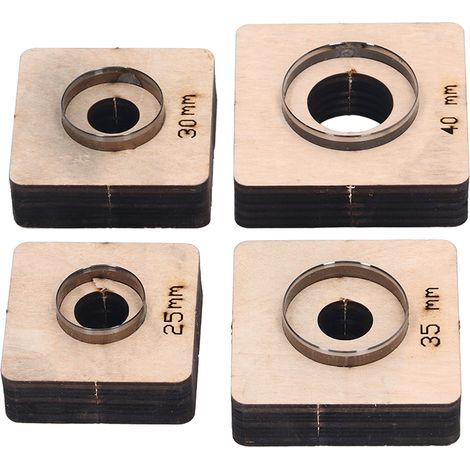 Ensemble de 4 matrices de découpe en cuir et métal pour loisirs créatifs : poinçonnage, estampage, découpe, etc. (accessoires en acier allié et bouleau, forme ronde). (1/5)