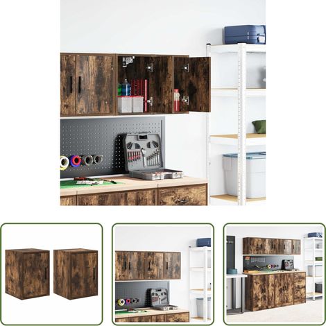 Rangement garage -  Armoires murales de garage 2 pcs chêne fumé bois d'ingénierie (1/5)