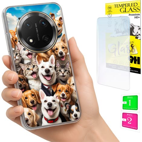 Funda para Honor Magic7 Lite con foto y gráficos de perros en la parte trasera + cristal (1/5)