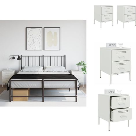Nachttische 2 Stk. Weiß 36x39x50,5 cm Stahl - Industrieller Nachttisch - Schubladenschrank - Metall Nachttisch - Weißer Nachttisch - Nachttisch Set (1/5)