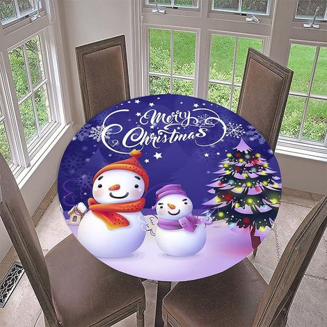 3D Round Christmas Tablecloth with Elastic Edge, Stain Resistant, Washable, 90-200CM for Christmas Party, New Year's Dinner (Large Small Yeti, Diameter 110cm) (1/5)