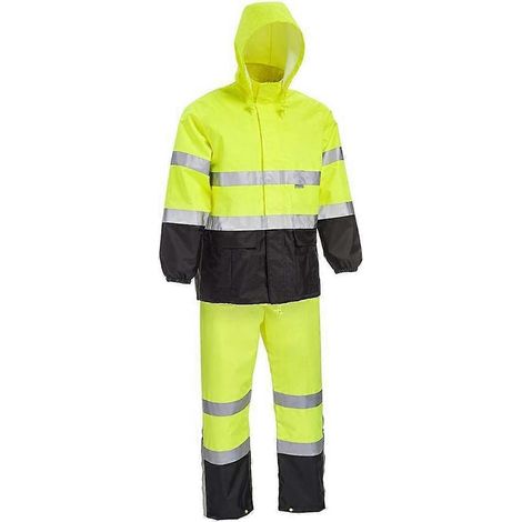 Gut sichtbarer Unisex-Regenanzug mit farblich abgesetzter Jacke und Latzhose (1/5)