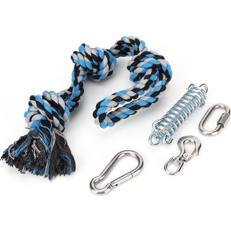 Tirette à corde de coton avec barre à ressort pour chiens - Jouet de traction à installer facilement pour chiens de grande taille - 1 corde, 1 ressort, 3 crochets