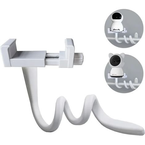 Support universel réglable pour babyphone, blanc, en silicone souple. (1/5)