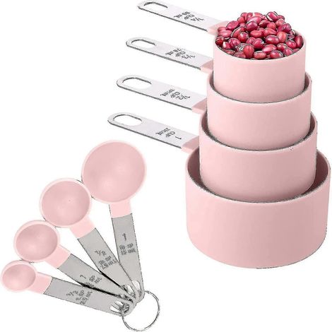 8-teiliges Messbecher- und Löffelset / Stapelbare Messbecher mit Edelstahlgriff / Für trockene und flüssige Zutaten (1/5)