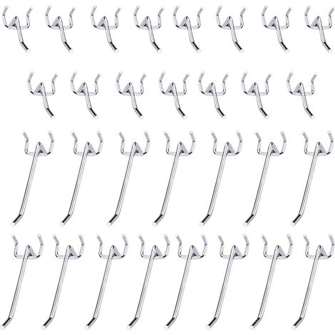 30 Pcs Panneaux Perforés Crochets Métal Crochets pour Panneau perforé accessoires-10 cm et 5 cm Crochet Simple Ensemble Pour Les Garages, Les Remises à Outils,Les Ateliers (1/4)