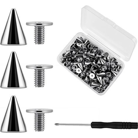 Lot de 100 clous coniques pour vêtements, clous coniques à vis, rivets en métal, rivets à tige pour veste en cuir, loisirs créatifs, ceinture, chaussures, sac, bracelet, collier, décoration (1/5)
