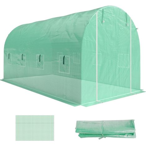 Ersatzfolie für Gewächshaus 4 x 2 m aus grünem PE mit Tür und 8 Fenstern (1/4)