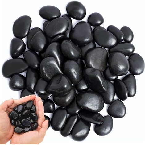 Galets, Galets de rivière noirs polis, Galets brillants, Galets de Rivière Plantes, pour L'aménagement Paysager, la Décoration de la Maison, L'artisanat, les Projets Artistiques 2-3 cm, 1kg (1/5)