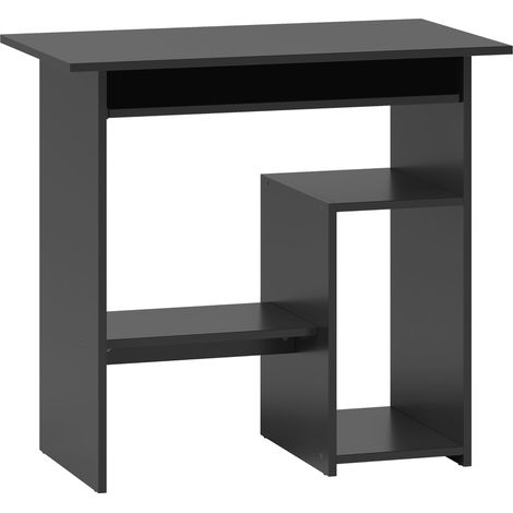 Bureau d'ordinateur noir avec compartiments ouverts et espaces de rangement 80 x 45 x 75 cm