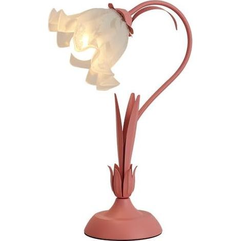 Lampada da tavolo floreale verde, piccola lampada da tavolo floreale bionica con paralume in vetro, lampada mughetto per soggiorno, camera da letto (5W), rosa (1/5)