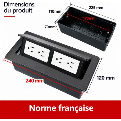 Bloc prise bureau encastrable escamotable Pop-up deux prises standard américain 6 trous noir AC250V 4000W – Livraison gratuite (1/5)