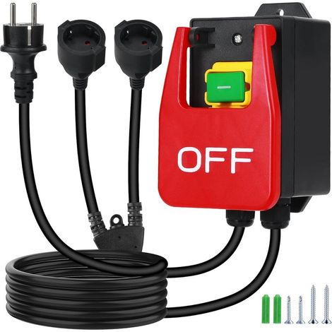 Nouvelle version Interrupteur Monophasé 220V,Commutateur à Bouton Poussoir,Interrupteur de Sécurité Avec cordon d'alimentation 2m,avec 2 Prises Pour une coupure rapide de l'alimentation (1/5)