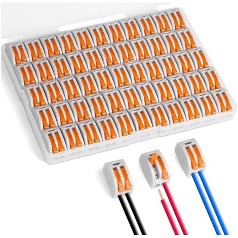 Terminali di connessione, 55 pezzi, connettori elettrici a 2 ingressi a innesto rapido, connettori elettrici a leva automatica con dado per circuiti in linea 28-12 AWG, PA/PC ignifughi (1/5)