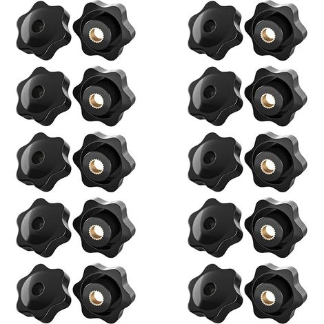 Lot de 20 Écrous à Poignée en Étoile M4 25 mm - Bouton de Serrage en Plastique Noir - Pour Industrie Mécanique et Appareils Électroniques